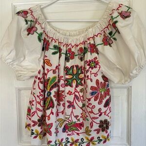 Adorable “ It’s Spring” short sleeve peasant blouse top Sz Large